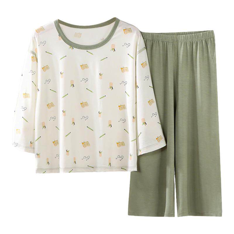 红豆儿童睡衣男孩女童春夏季优可丝七分袖薄款家居服中大童空调服