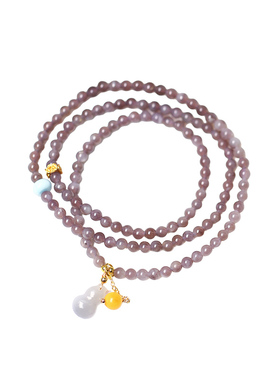 天然和田玉冰料烟紫圆珠原创搭配款三圈手链女款玉石多圈手串饰品