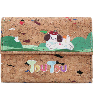 TOUTOU新款软木小狗钱包卡包一体证件收纳卡包可爱儿童零钱包礼物