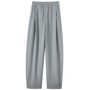 高级感运动阔腿香蕉裤灰色卫裤女秋冬宽松弯刀休闲裤子加绒镰刀裤