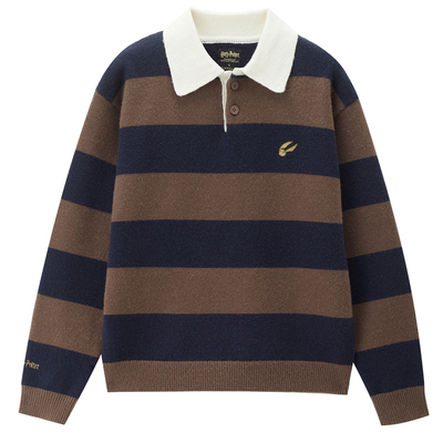 Giordano条纹POLO领刺绣针织衫