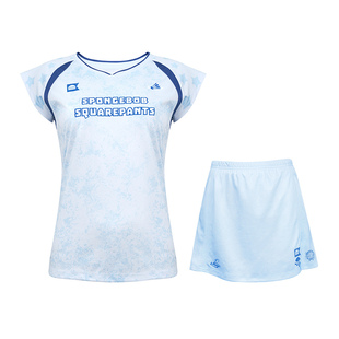 kawasaki/川崎羽毛球服女海绵宝宝联名速干运动短袖透气网球短裙