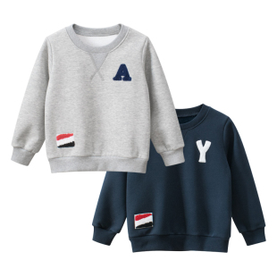 男童一体薄绒卫衣2026春秋季新款儿童宝宝加绒童装套头打底衫洋气