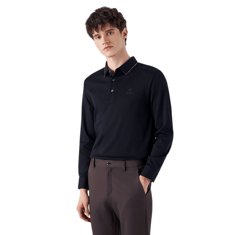 versino/梵思诺男装初秋上新男士商务休闲长袖翻领T恤polo衫
