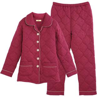 【特价清仓】睡衣女秋冬季加厚纯棉三层夹棉保暖可外穿家居服套装