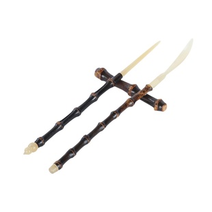 竹柒阁手工竹根紫竹水牛角茶拨茶针茶搁架茶匙文玩茶道三件套配件