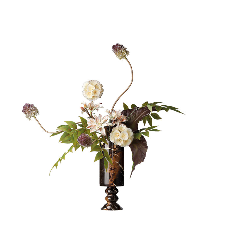 朗美 法式艺术大理石高脚花瓶花艺组合会所客厅餐桌玄关桌花摆件