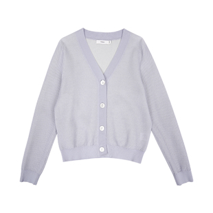 HONRN/红人蓝色v领薄款外搭显瘦棉针织衫开衫上衣女春秋HI11OM532