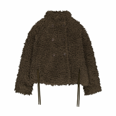 【现货】韩国小众coy*eio同款毛茸茸双排扣系带冬季保暖夹克外套