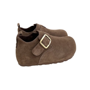 复古皮带扣魔术贴磨砂真皮内增高勃肯鞋女2025秋冬新款大头丑萌鞋