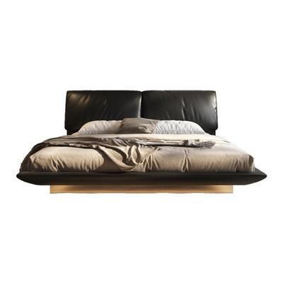 广巢头层牛皮感应灯带真皮悬浮床