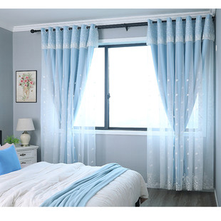 新款网红双层纱布一体客厅卧室婚房加厚全遮光定制成品窗帘布特价