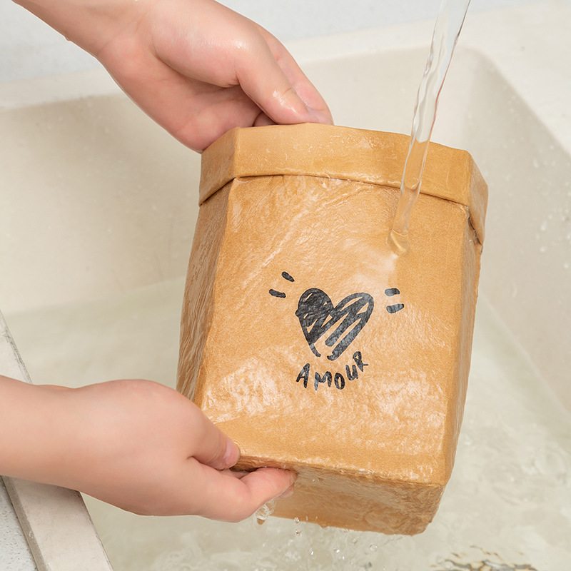 新品 可水洗牛皮纸袋冰箱收纳袋办公室桌面笔筒化妆刷收纳桶花盆