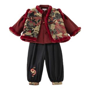 男童拜年服男宝周岁礼服唐装套装宝宝汉服套装新中式冬装过年衣服