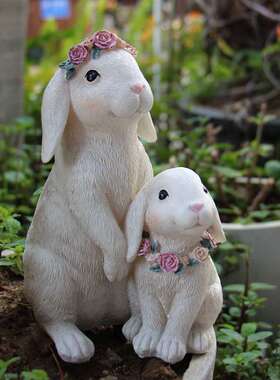 花环兔子摆件客厅阳台造景花园艺可爱治愈系装饰民宿户外布置礼品