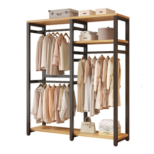 衣帽架落地卧室家用挂衣架简易衣柜置物架室内靠墙防尘开放式衣柜