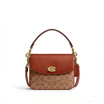 COACH/蔻驰女士Cassie19斜挎包专柜旋扣牛皮帆布单肩手提包邮差包