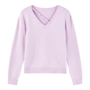 秋水伊人简约V领短款毛针织衫2026年春季新款女优雅气质百搭上衣