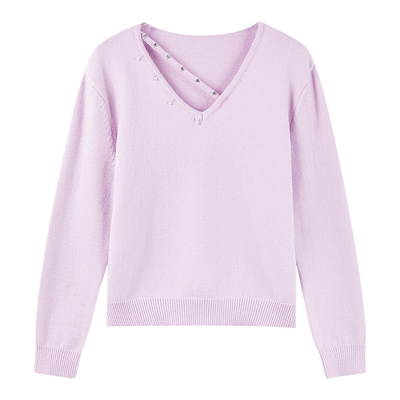 秋水伊人简约V领短款毛针织衫2026年春季新款女优雅气质百搭上衣