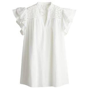 HM女装连衣裙夏季原野浪漫风波嬉风法式飞袖镂空刺绣裙1278037