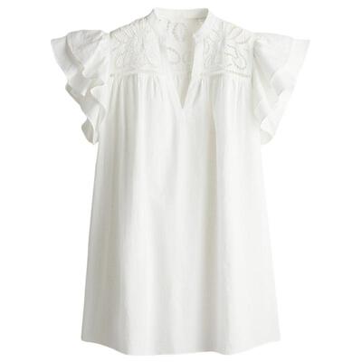 HM女装连衣裙夏季原野浪漫风波嬉风法式飞袖镂空刺绣裙1278037