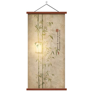 宋代美学玄关绿竹装饰画入户正对门走廊过道新中式茶禅意境挂画竖