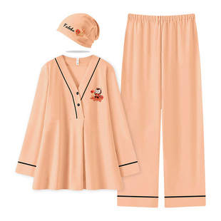 带胸垫月子服纯棉全棉吸汗哺乳睡衣孕妇冬加厚款产妇家居服秋冬季