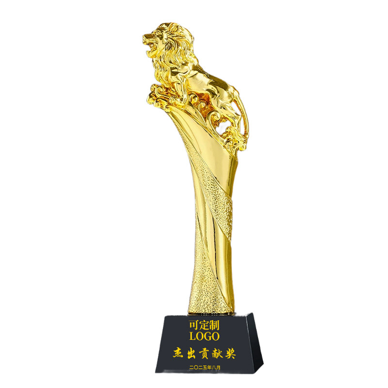 琉璃狮子醒狮王水晶奖杯冰山奖牌