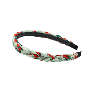 韩国女童麻花辫发箍儿童草莓印花防滑带齿轮发卡碎发压发学生头箍