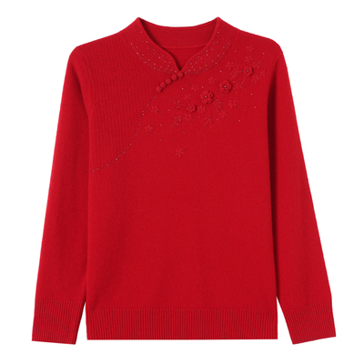 恒源祥新中式立领纯羊毛妈妈毛衣