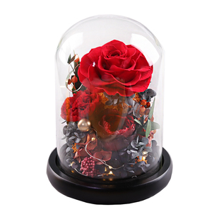 永生花粉玫瑰花束高级感礼盒真花干花玻璃罩摆件永不凋谢的玫瑰花