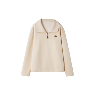 时然大码女装简约风polo领加绒卫衣25秋冬新款微胖mm显瘦长袖上衣