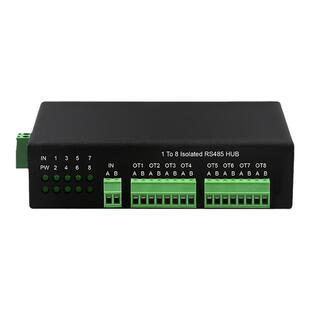 DIEWU 工业级8路485集线器16路导轨式光电隔离型1分8RS485集线器双向通讯1路转8口RS485集线器16口集线分配器