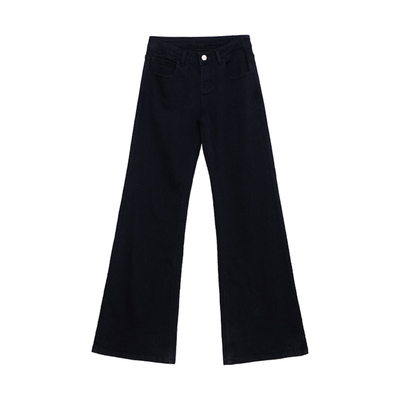 荒荒家中低腰黑色微喇叭牛仔裤