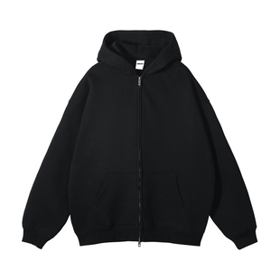 重磅卫衣硬挺美式高克重宽松复古落肩袖双拉链加绒保暖健身外套