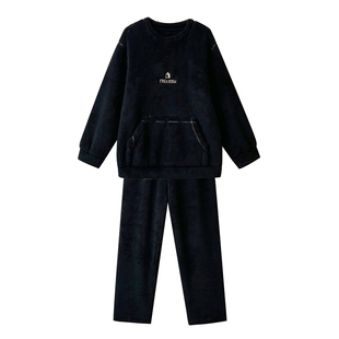 文森熊猫雪花绒秋冬家居服睡衣男士可外穿加绒加厚法兰绒套装