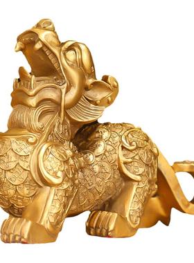 黄铜麒麟摆件一对客厅书架