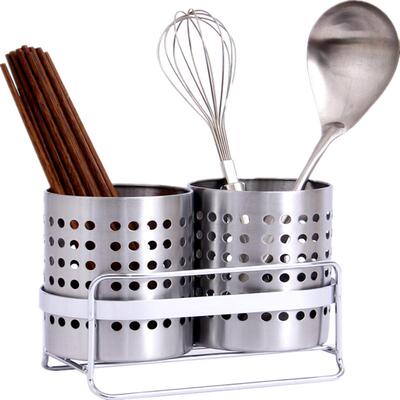 不锈钢沥水双筒接水盘连刀架筷笼