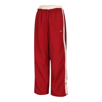 NIKE耐克女子宽松降落伞裤红色新年款阔腿裤梭织运动裤IF0335-613