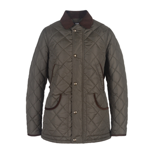 R2W美式猎装夹克外套冬季女宽松收腰军绿色灯芯绒翻领菱形格棉服