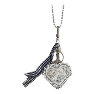 甜酷少女风蕾丝爱心镜子项链y2k复古亚文化古着感毛衣链挂脖配饰