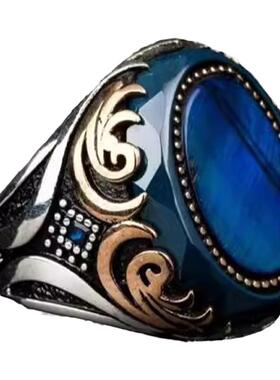 纯银复古戒指蓝色虎眼石