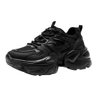 依思q老爹鞋女款2026新款春季百搭黑色鞋子女轻便增高休闲运动鞋