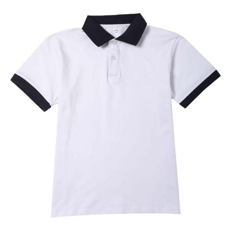 伊顿同款男女深蓝藏青色翻领白色儿童POLO衫短袖T恤中小学生校服