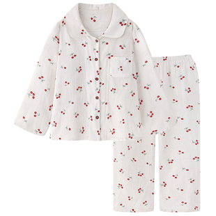 白鹿明星同款睡衣女春秋款纯棉纱布100全棉长袖婴儿棉家居服套装