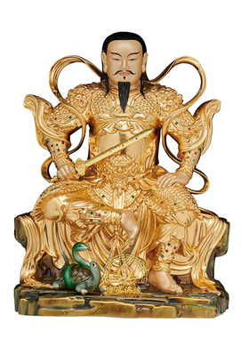 铜贴金真武大帝神像玄天上帝摆件