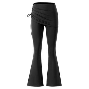 裸感瑜伽喇叭裤女假两件裙裤高腰提臀紧身防走光普拉提运动健身裤