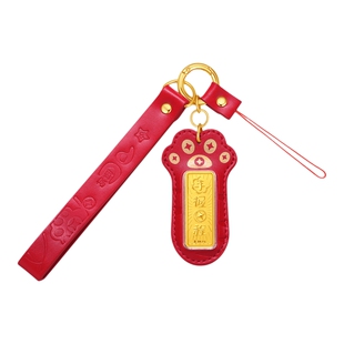 潮宏基福佑手握钱程黄金金条足金挂件金钞投资金投资金猫爪钥匙扣