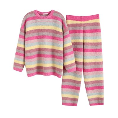 彩色条纹冬季睡衣女软绵绵家居服