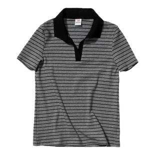 CountryMoment 220G混纺针织条纹polo衫美式复古正肩短袖女T恤夏
